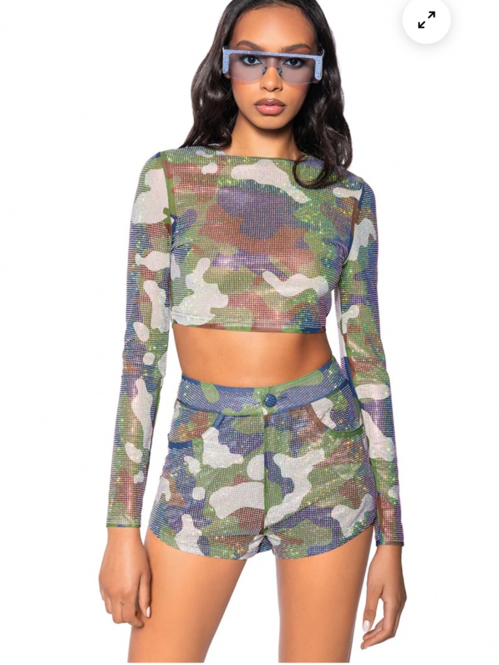 SAVAGE RHINESTONE MESH LONG SLEEVE TOP - 1X